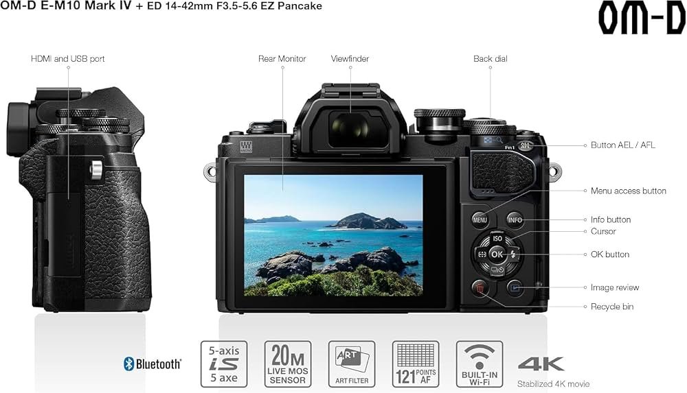 Kit d'appareil viseur electronic Photo Micro Four Thirds Olympus  Om-D E-M10 Mark IV Video 4K Wi-Fi  Capteur 20 Mp Objectif ed 14-42 mm f3.5-5.6 EZ